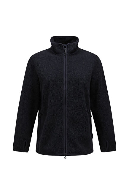 W Pile Siyah Fermuarlı Kadın Polar