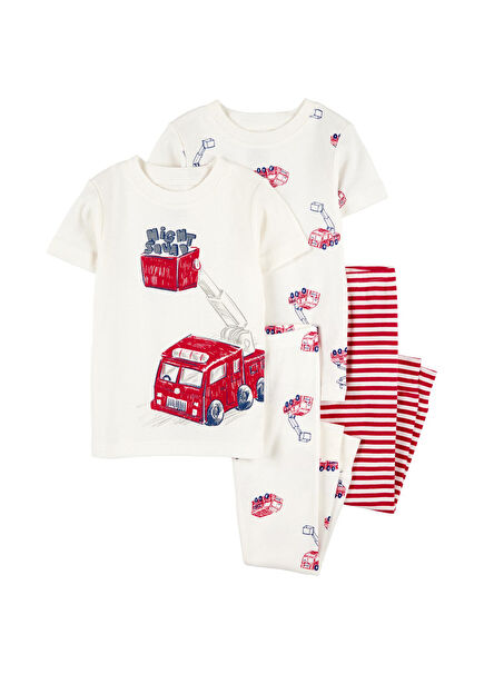 Baskılı Pamuklu Erkek Bebek 4'lü Pijama Seti