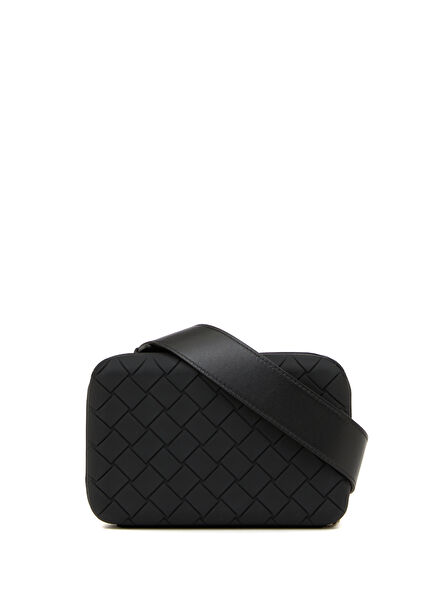 Black Knitting Textured Men's Shoulder Bag