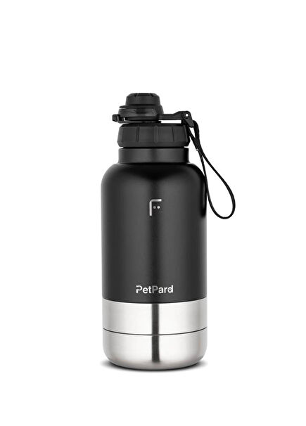 PetPard Siyah 3 in 1 Kedi Köpek Mama Kapları ve Paslanmaz Çelik Termos 1 Lt