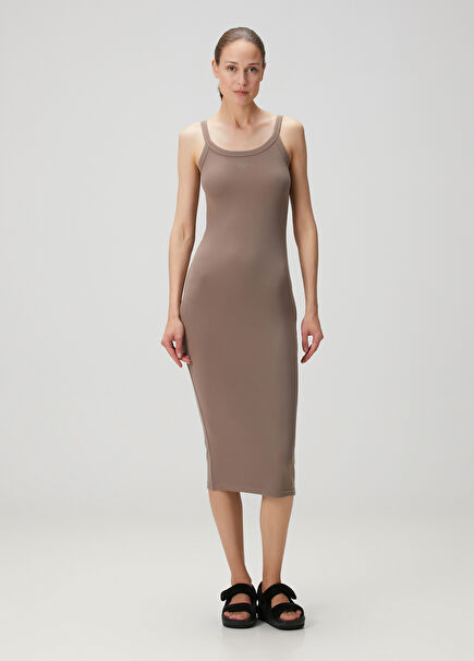 Chill Knit Taupe Midi Dress