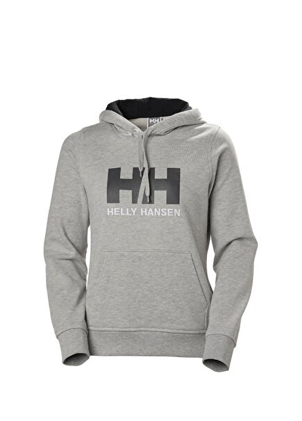 W Logo Grey Melange Kapüşonlu Kadın Sweatshirt