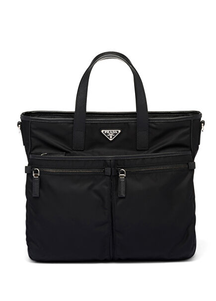 Black Re-Nylon and Saffiano Leather Tote Men's Briefcase