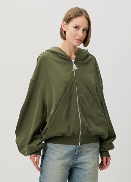 Oversized Koyu Yeşil Kapüşonlu Sweatshirt
