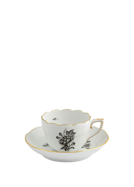 Victoria Papillons Meat Fleurs Patterned Black Porcelain Coffee Cup and Saucer
