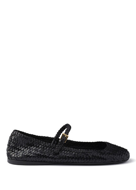Black Woven Leather Women's Ballet Flats
