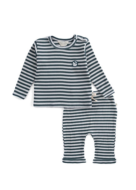 Yeşil Organik Pamuklu Kaşkorse Modal Uzun Kollu Üst ve Pantolon Unisex Bebek 2'li Set