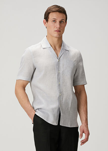 Grey Short Sleeve Linen Shirt
