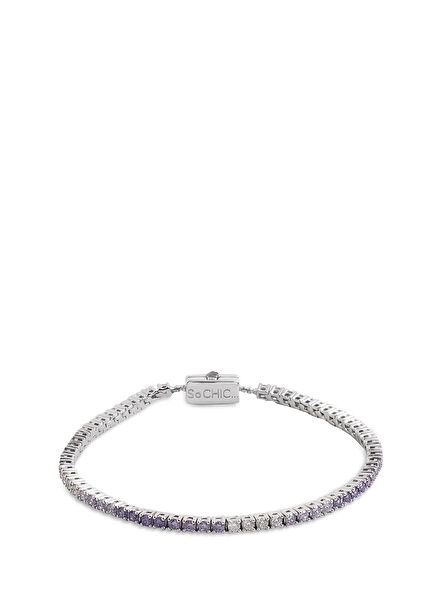 Gökkuşağı 18 Ayar Beyaz Altın Kaplama 925 Ayar Gümüş Kadın Su Yolu Bileklik