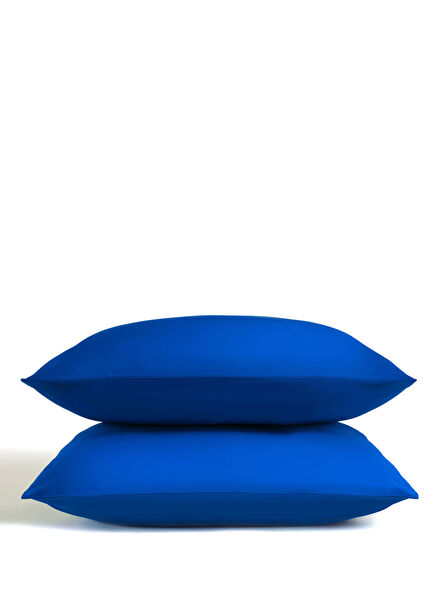 Solid Dark Blue Cotton Satin 300 Tc 2-Piece Pillowcase 50 x 70 cm