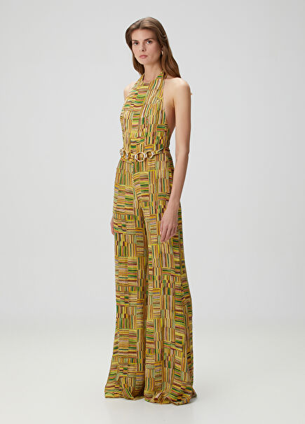Gold Patterned Chiffon Jumpsuit