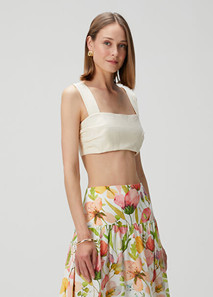 Nova Ecru Crop Linen Blouse
