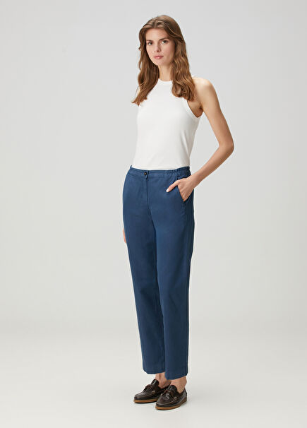 Koyu Mavi Crop Pantolon