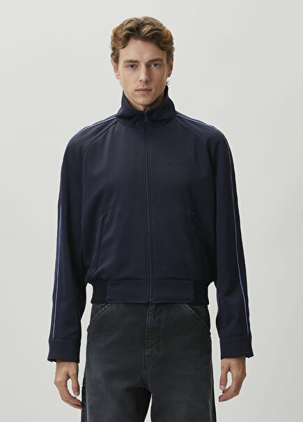 Lacivert Kontrast Biyeli Yün Sweatshirt