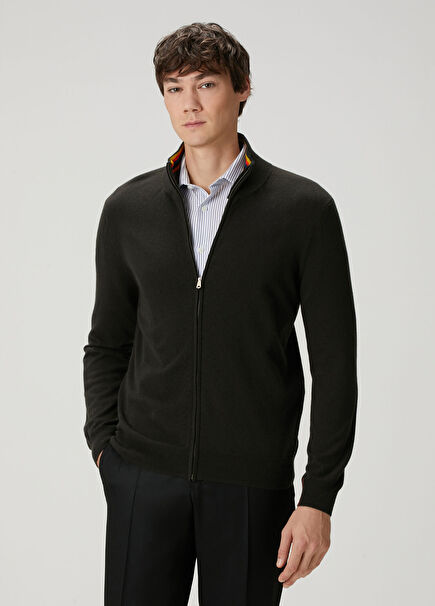 Khaki Wool Knit Cardigan