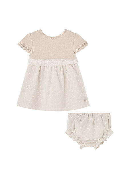 Bej Kısa Kollu Elbise ve Şort Kız Bebek 2'li Set