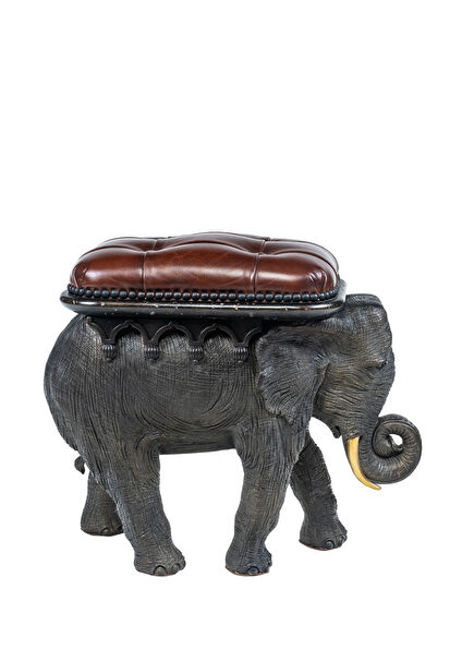 Theodore Alexander Elephant Brown Leather Puff