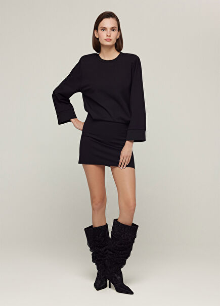 Karyoka Dikişli Siyah Vatkalı Mini Kadın Elbise