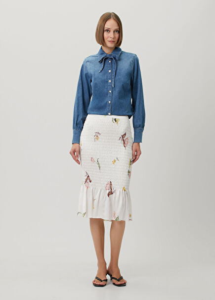 Sabelle White Floral Midi Skirt