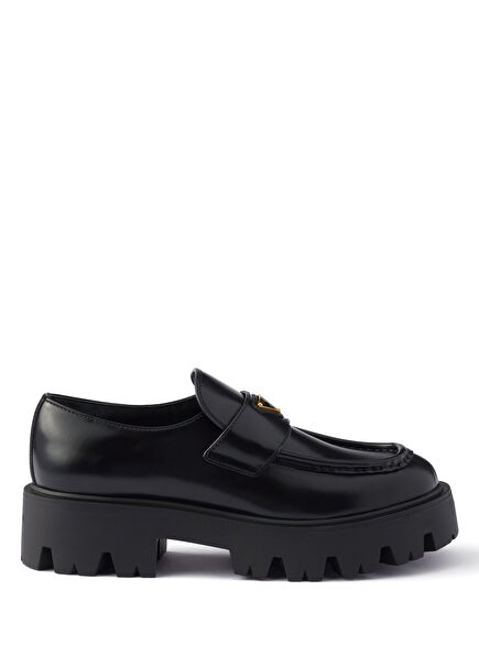 Black Brushed Leather Women's Loafers