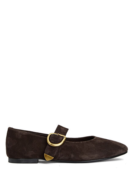 Brown Antique Buckle Women's Suede Ballerinas