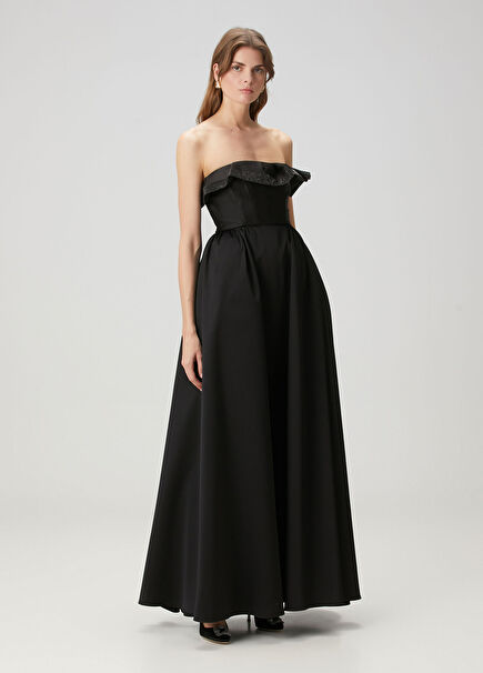Black Strapless Maxi Evening Dress