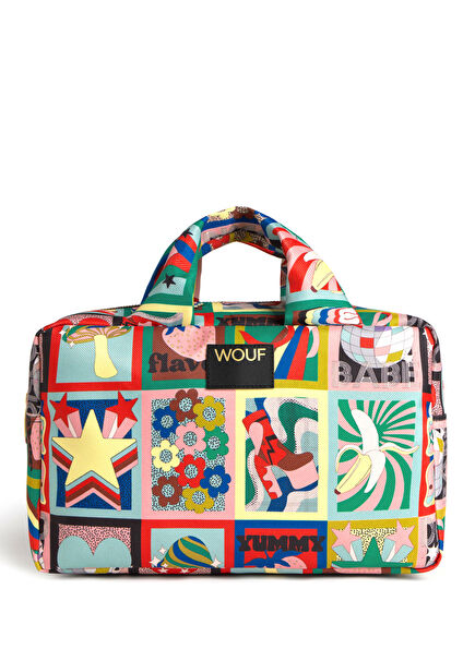 Discobabe Renkli Baskılı Kadın Makyaj Çantası 29 x 18 cm