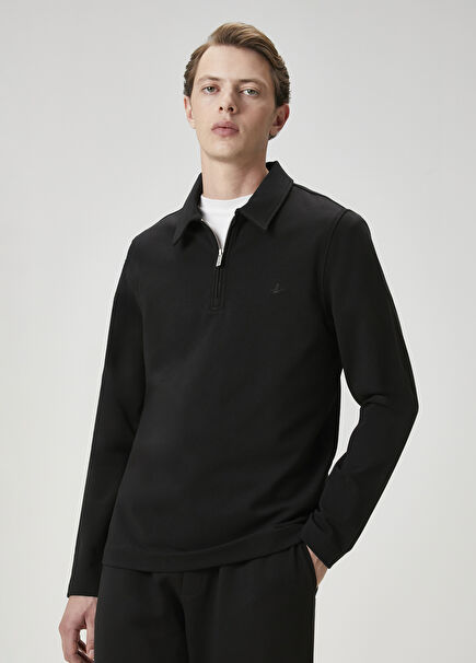 Comfort Fit Siyah Polo Sweatshirt