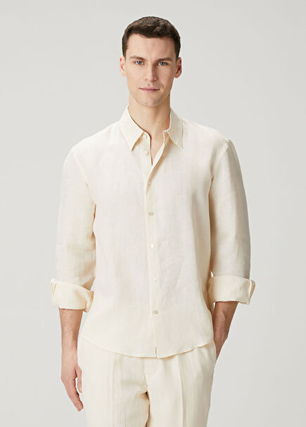 Classic Beyaz Keten Gömlek