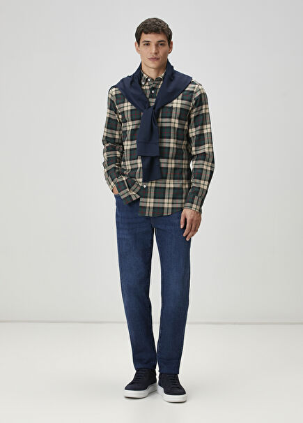 Comfort Fit Green Plaid Patterned Shirt