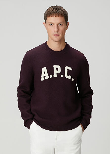 Bordo Logo Jakarlı Yün Kazak