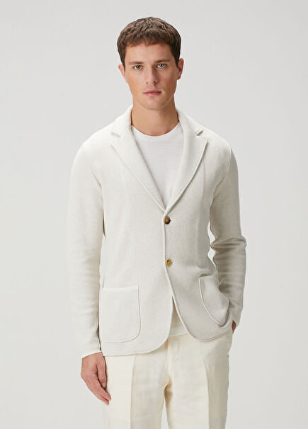 Brera Beyaz Jakarlı Triko Ceket
