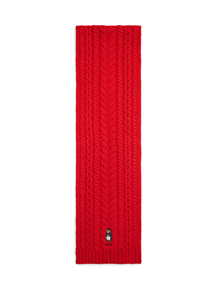 Red Logo Embroidered Women's Wool Scarf