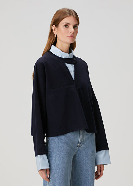 Lacivert Yün Bluz
