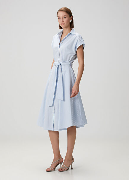 Light Blue Striped Midi Dress