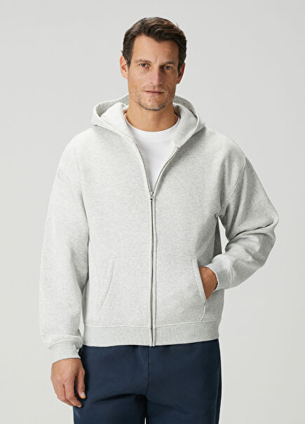 Relaxed Fit Gri Kapüşonlu Fleece Lounge Sweatshirt