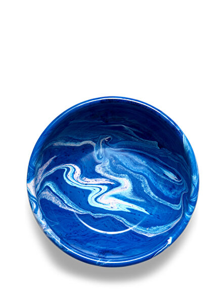 New Marble Lacivert Ebru Emaye Kase 16 cm