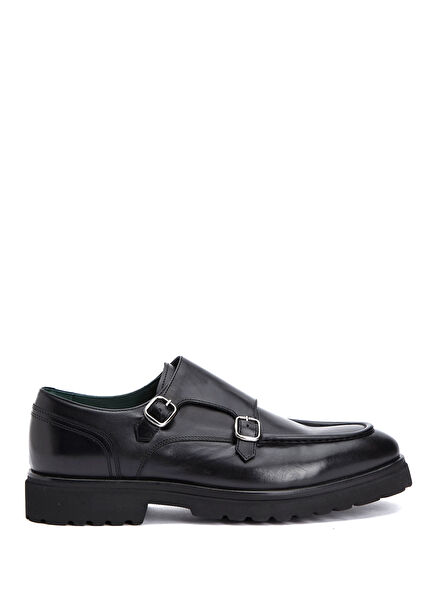 Black Buckle Detail Men's Leather Shoes