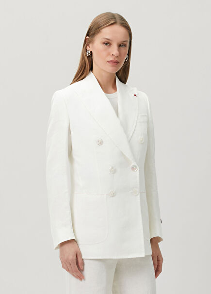 Beyaz Keten Blazer