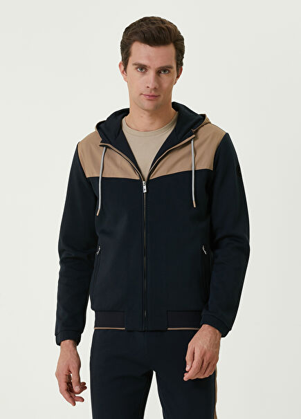 Lacivert Kapüşonlu Garni Detaylı Sweatshirt