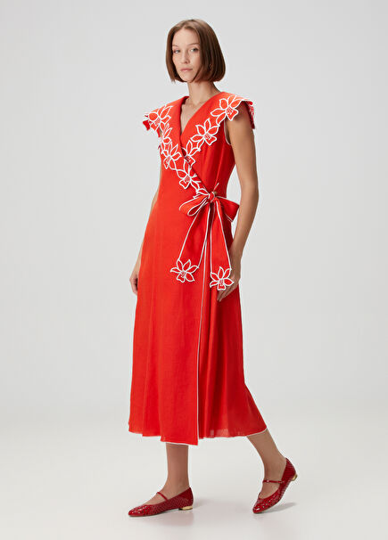 Tessa Red Midi Linen Dress