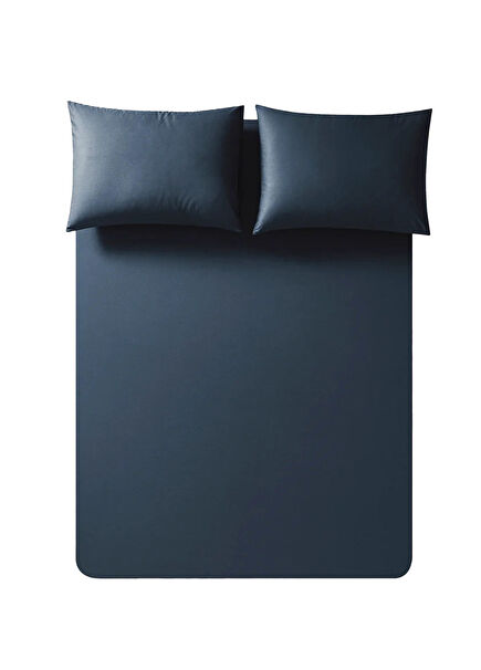 Pure Series Navy Blue Cotton Percale Double Fitted Sheet Set 160 x 200 cm
