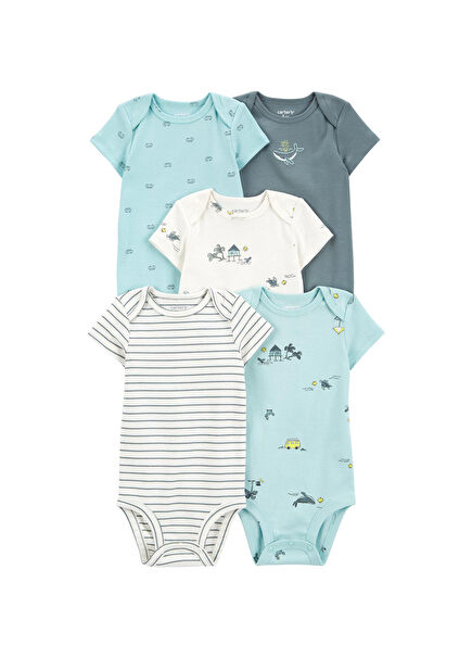 Layette Cotton Short Sleeve Baby Boy 5-Piece Body Set