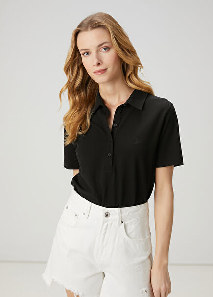 Black Pique Polo T-Shirt