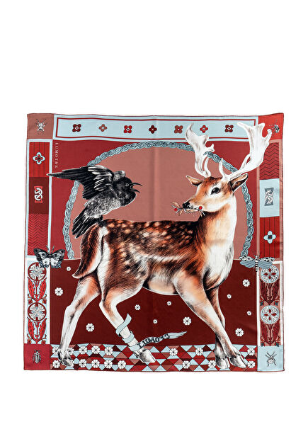 Seer Geyik ve Karga İpek Twill Kadın Eşarp