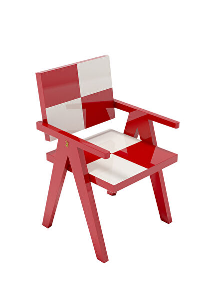 Kırmızı Beyaz Ahşap Lake Yemek Odası Sandalye