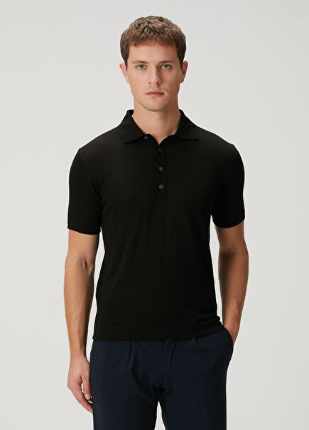 Black Polo Short Sleeve Sweater