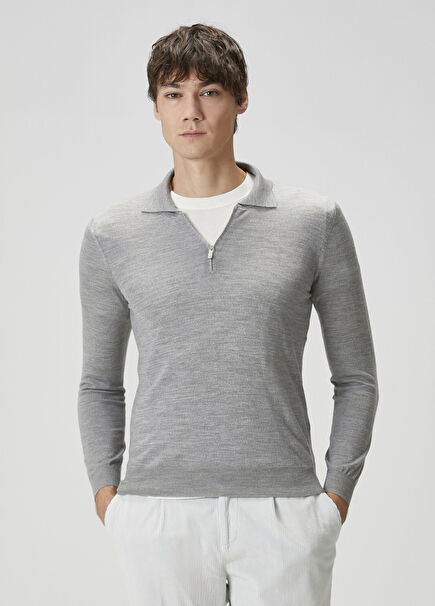 Light Grey Polo Wool Sweater