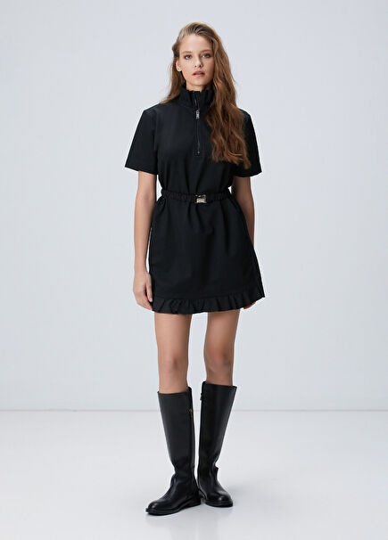 N-Tech Black Woven Garnish Mini Knitted Dress