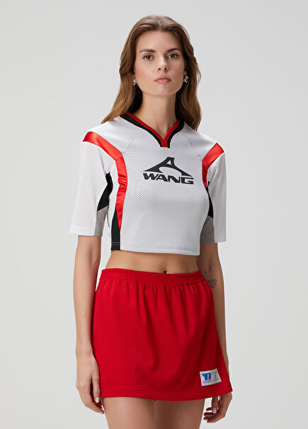 Red White Logo Crop Top